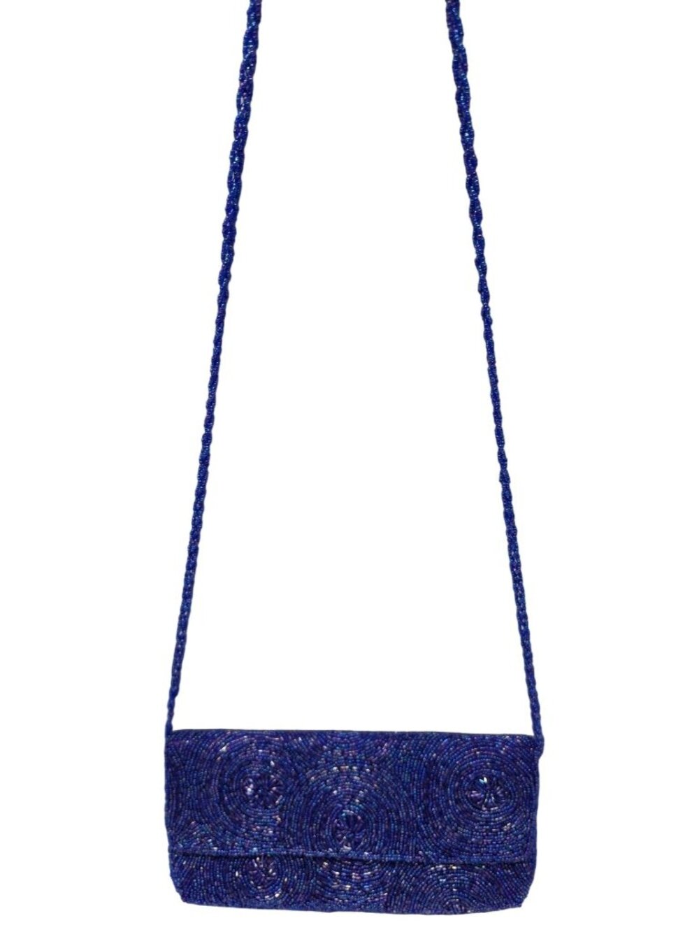 Bijoux Terner Royal Blue Purple Beaded Clutch Evening Bag Braided Strap Purse